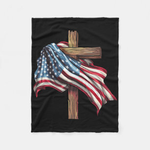 Amerikanische Flagge Christliches Kreuz Jesus 4. J Fleecedecke