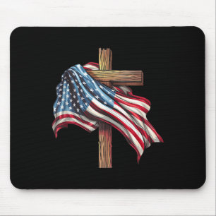 Amerikanische Flagge Christliches Kreuz Jesus 4. J Mousepad