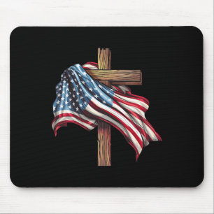 Amerikanische Flagge Christliches Kreuz Jesus 4. J Mousepad