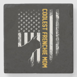 Amerikanische Flagge Coolster französischer Bulldo Steinuntersetzer