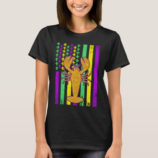 Amerikanische Flagge Crawfish Mardi Gras Carnival T-Shirt (Vorderseite)