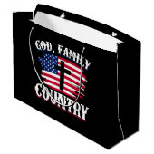 Amerikanische Flagge des Gottes, Familie, Christli Große Geschenktüte (Rückseite Schrägansicht)