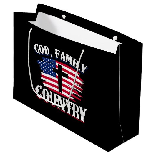Amerikanische Flagge des Gottes, Familie, Christli Große Geschenktüte (Vorderseite Schrägansicht)