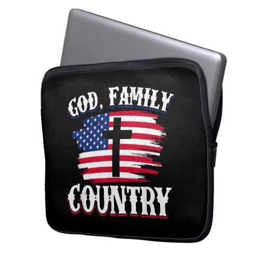 Amerikanische Flagge des Gottes, Familie, Christli Laptopschutzhülle (Vorderseite Links)