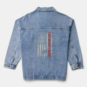 Amerikanische Flagge, die ich tue, was ich Katze e Jeansjacke