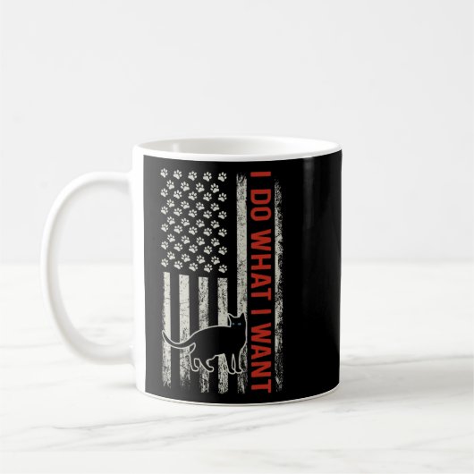 Amerikanische Flagge, die ich tue, was ich Katze e Kaffeetasse (Links)