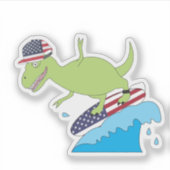 Amerikanische Flagge Dinosaurier Surfing Aufkleber (Vorderseite)