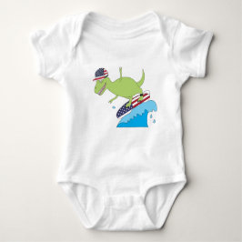 Amerikanische Flagge Dinosaurier Surfing Baby Strampler