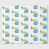 Amerikanische Flagge Dinosaurier Surfing Geschenkpapier (Flach)