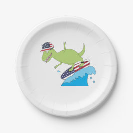Amerikanische Flagge Dinosaurier Surfing Pappteller