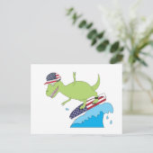 Amerikanische Flagge Dinosaurier Surfing Postkarte (Stehend Vorderseite)