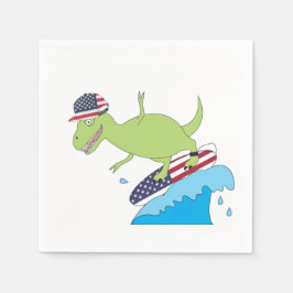 Amerikanische Flagge Dinosaurier Surfing Serviette