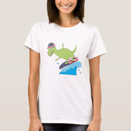 Amerikanische Flagge Dinosaurier Surfing T-Shirt