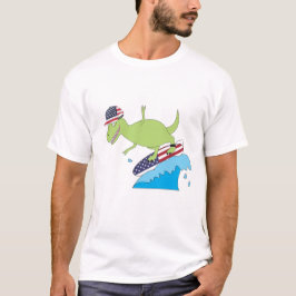 Amerikanische Flagge Dinosaurier Surfing T-Shirt