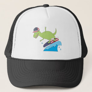 Amerikanische Flagge Dinosaurier Surfing Truckerkappe