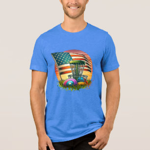 Amerikanische Flagge Disc Golf Vintage Sonne Tri-Blend Shirt