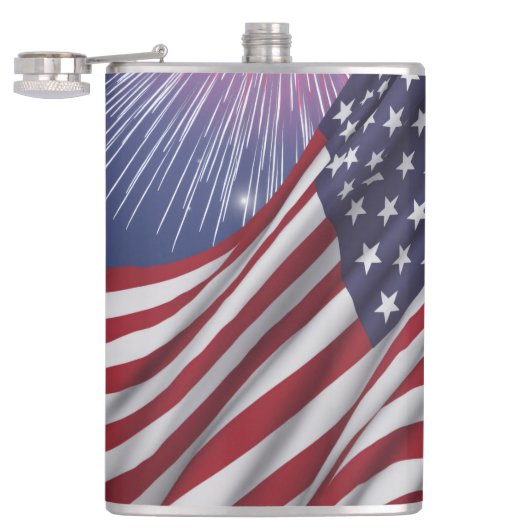 Amerikanische Flagge & Feuerwerk Flachmann (Geöffnet)