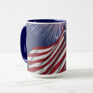 Amerikanische Flagge & Feuerwerk Tasse