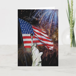 Amerikanische Flagge, Feuerwerk und Freiheitsstatu Karte