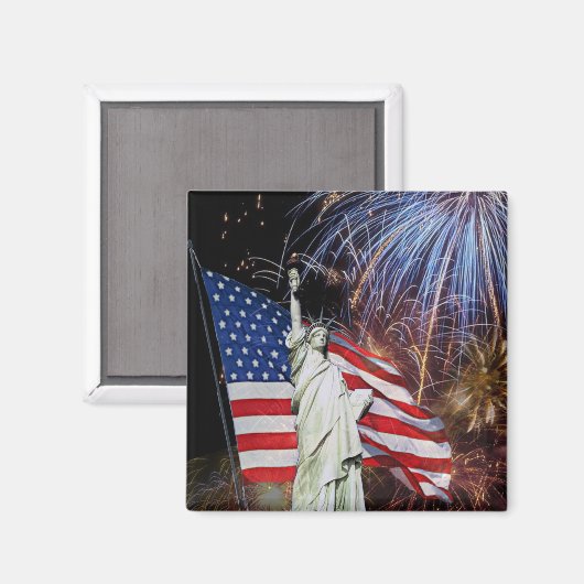 Amerikanische Flagge, Feuerwerk und Freiheitsstatu Magnet (Vorderseite/Rückseite)