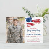 Amerikanische Flagge Foto Militär weg Party Einladung (Stehend Vorderseite)