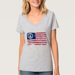 Amerikanische Flagge & Friedenssymbol abgenutztes  T-Shirt