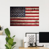 Amerikanische Flagge für altes Holzkörnchen Poster (Heimbüro)