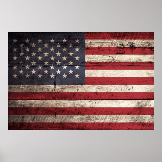 Amerikanische Flagge für altes Holzkörnchen Poster (Vorne)