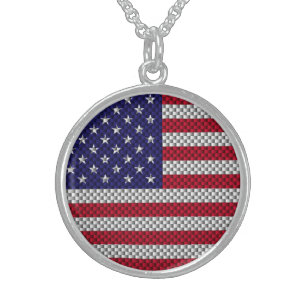 Amerikanische Flagge für Carbon Fiber Style Print Sterling Silberkette