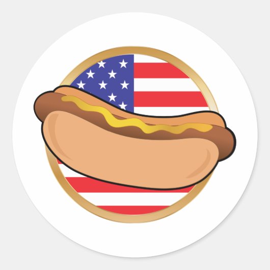Amerikanische Flagge für Hot Dog Runder Aufkleber (Vorderseite)
