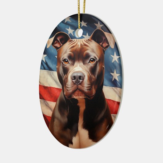 Amerikanische Flagge für Pit Bull Terrier Keramik Ornament (Links)