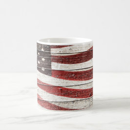 Amerikanische Flagge für rustikale Holztextur Kaffeetasse