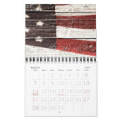 Amerikanische Flagge für rustikale Holztextur Kalender (Mär 2027)