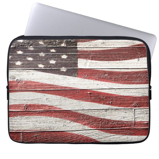 Amerikanische Flagge für rustikale Holztextur Laptopschutzhülle (Vorderseite)