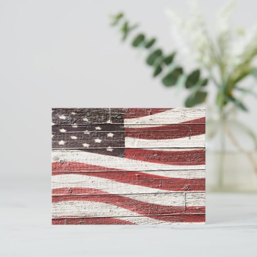 Amerikanische Flagge für rustikale Holztextur Postkarte (Stehend Vorderseite)