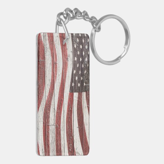 Amerikanische Flagge für rustikale Holztextur Schlüsselanhänger (Rückseite links)