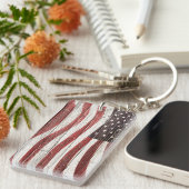 Amerikanische Flagge für rustikale Holztextur Schlüsselanhänger (Vorderseite rechts)
