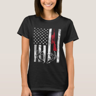 Amerikanische Flagge Gewehr Geweih Vintage Hirschj T-Shirt