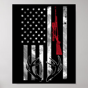Amerikanische Flagge Geweih Vintage Hirschjagd Hu Poster
