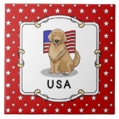 Amerikanische Flagge Golden Retriever Dog Patrioti Fliese (Vorderseite)