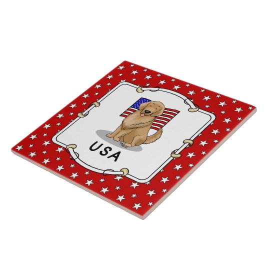 Amerikanische Flagge Golden Retriever Dog Patrioti Fliese (Seite)