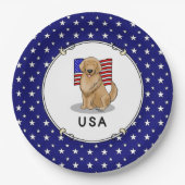 Amerikanische Flagge Golden Retriever Dog Patrioti Pappteller (Vorderseite)