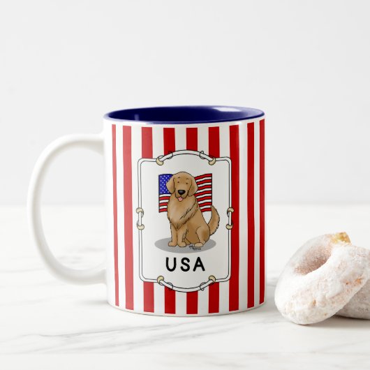 Amerikanische Flagge Golden Retriever Dog Patrioti Zweifarbige Tasse (Mit Donut)