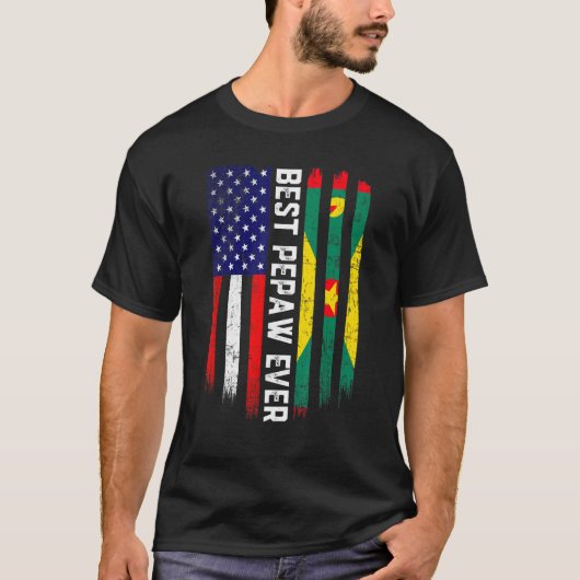 Amerikanische Flagge & Grenada Flag Beste Pepaw-Fa T-Shirt (Vorderseite)