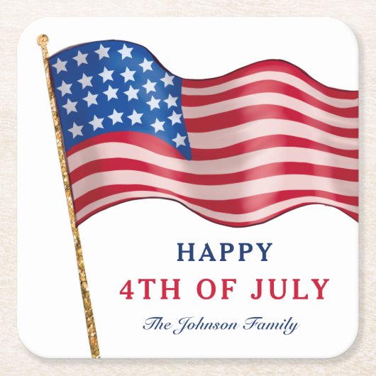 Amerikanische Flagge Happy 4. Juli Rechteckiger Pappuntersetzer (Vorderseite)