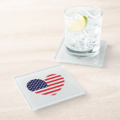 Amerikanische Flagge Herz Glasuntersetzer (Schrägansicht)