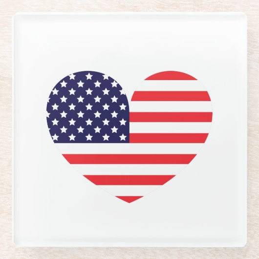Amerikanische Flagge Herz Glasuntersetzer (Vorderseite)