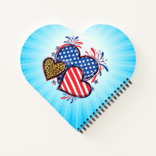 Amerikanische Flagge Herz Leopard Sublimation-6421 Notizblock