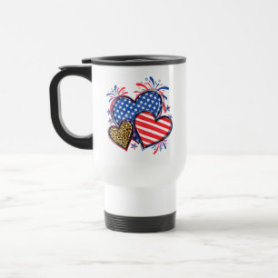 Amerikanische Flagge Herz Leopard Sublimation-6421 Reisebecher