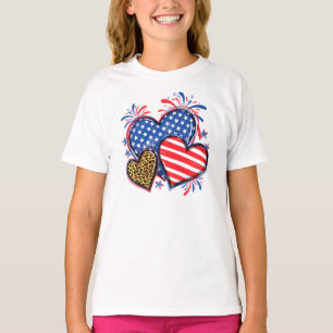Amerikanische Flagge Herz Leopard Sublimation-6421 T-Shirt